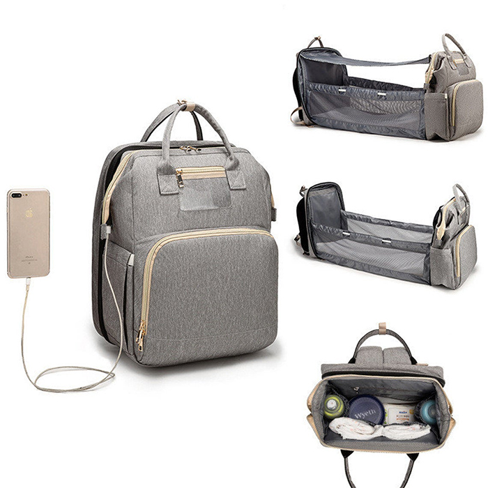 2-in-1 nappy backpack gray