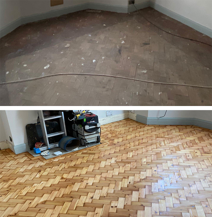 comparison images parquet flooring restoration