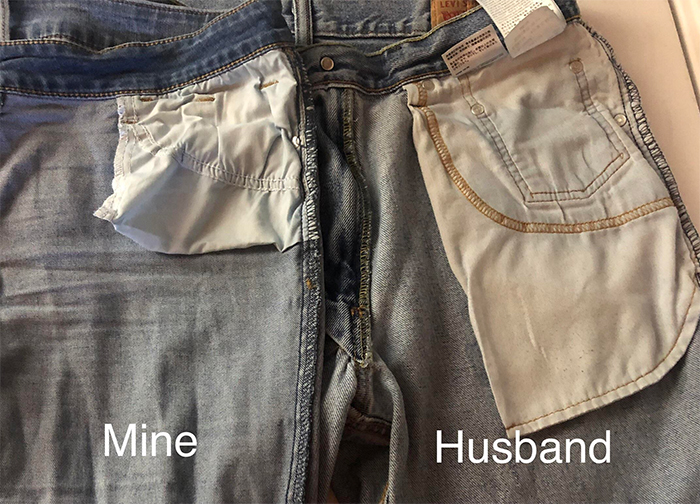 man vs woman pant pocket size