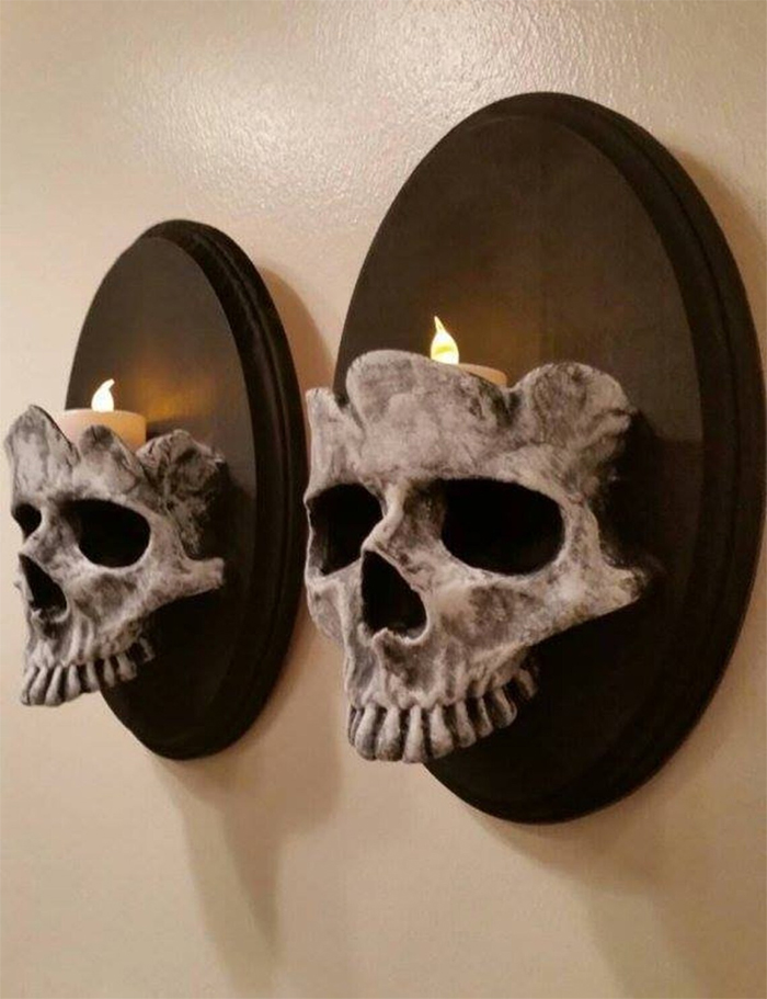 wall-mounted gothic skull candle holders